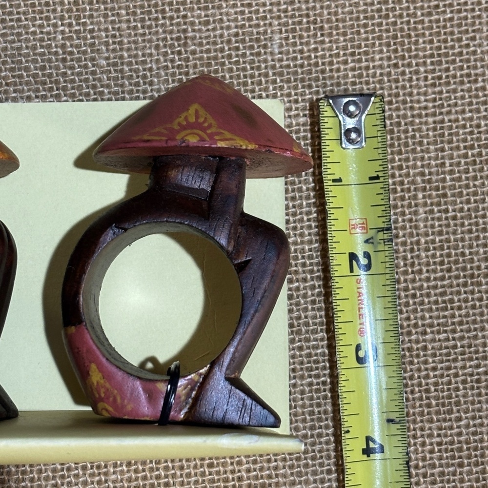 Pier 1 Imports Napkin Ring Holders Carved Wood Asian Hat Set Of‎ 4 New In Box - Picture 9 of 11